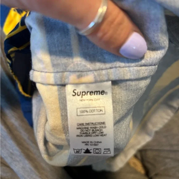Supreme Navy and Yellow Striped Shirt racing work shirt